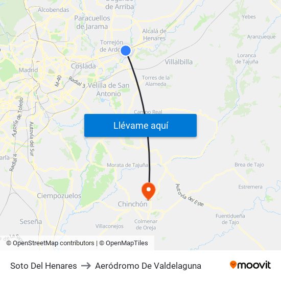 Soto Del Henares to Aeródromo De Valdelaguna map