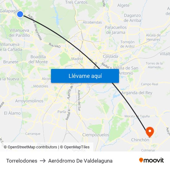 Torrelodones to Aeródromo De Valdelaguna map