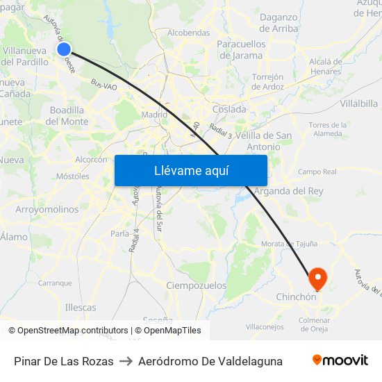 Pinar De Las Rozas to Aeródromo De Valdelaguna map