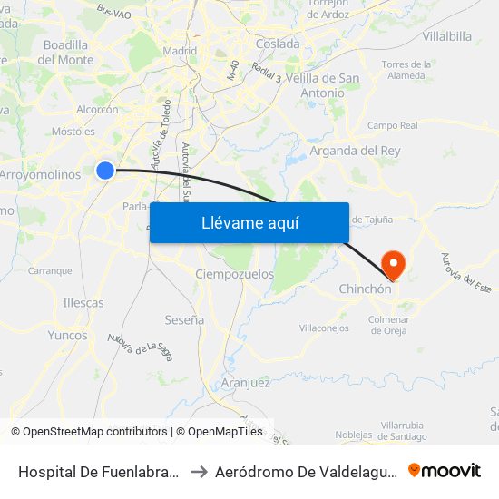 Hospital De Fuenlabrada to Aeródromo De Valdelaguna map