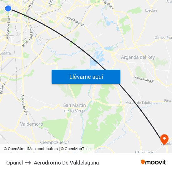 Opañel to Aeródromo De Valdelaguna map