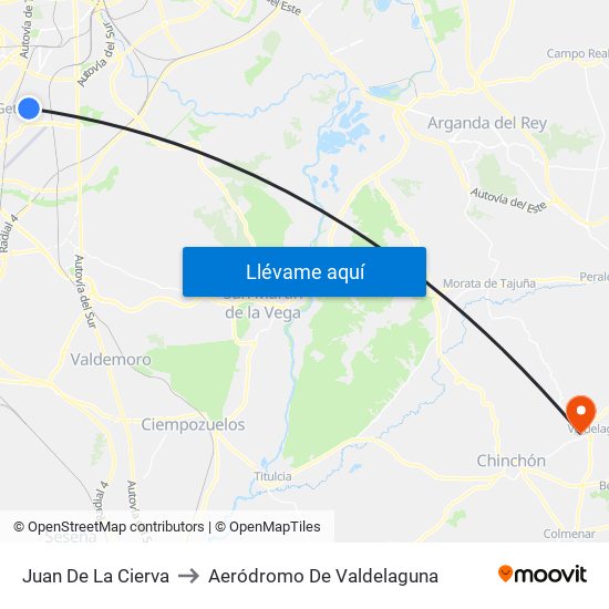 Juan De La Cierva to Aeródromo De Valdelaguna map