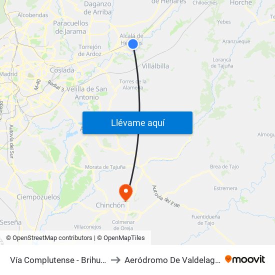 Vía Complutense - Brihuega to Aeródromo De Valdelaguna map