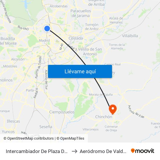 Intercambiador De Plaza De Castilla to Aeródromo De Valdelaguna map