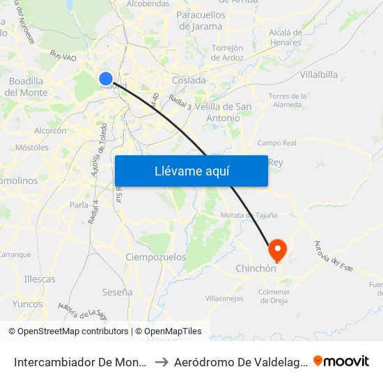 Intercambiador De Moncloa to Aeródromo De Valdelaguna map