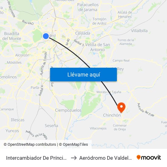 Intercambiador De Príncipe Pío to Aeródromo De Valdelaguna map