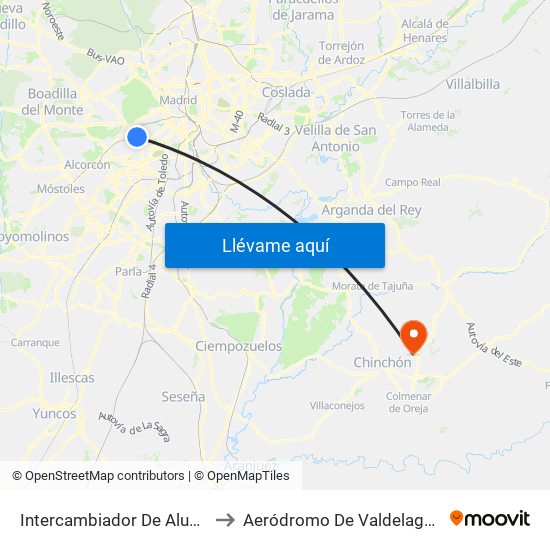 Intercambiador De Aluche to Aeródromo De Valdelaguna map