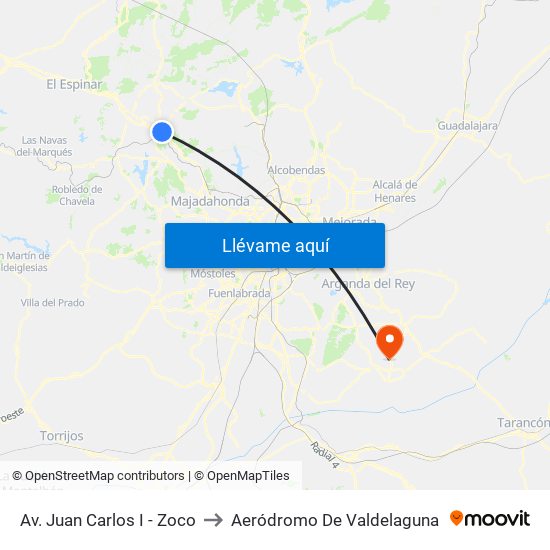 Av. Juan Carlos I - Zoco to Aeródromo De Valdelaguna map