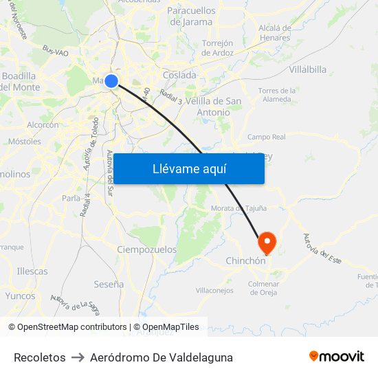 Recoletos to Aeródromo De Valdelaguna map