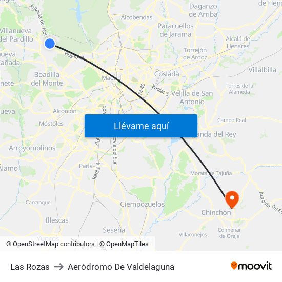 Las Rozas to Aeródromo De Valdelaguna map