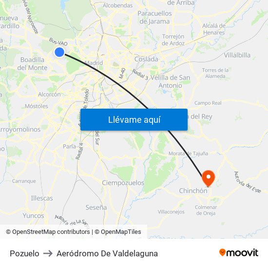 Pozuelo to Aeródromo De Valdelaguna map