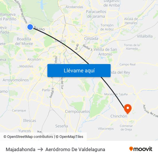 Majadahonda to Aeródromo De Valdelaguna map