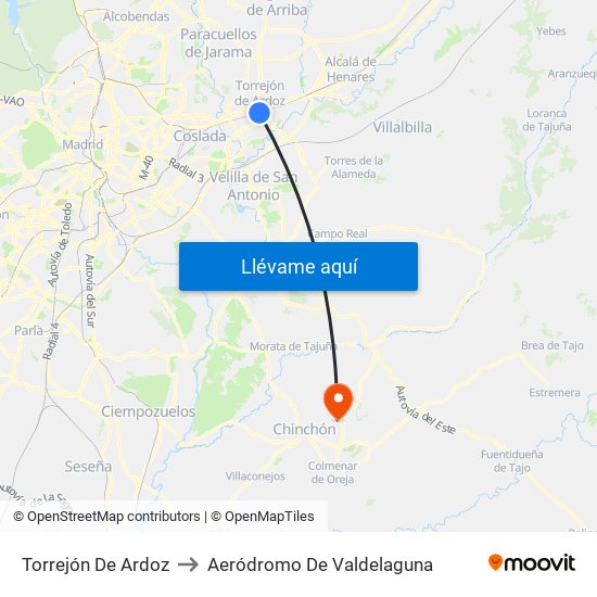 Torrejón De Ardoz to Aeródromo De Valdelaguna map