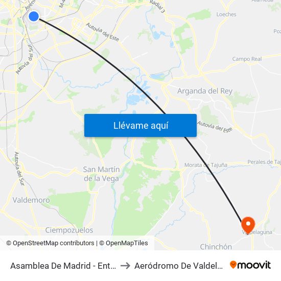 Asamblea De Madrid - Entrevías to Aeródromo De Valdelaguna map