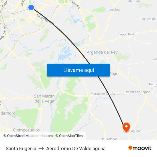 Santa Eugenia to Aeródromo De Valdelaguna map