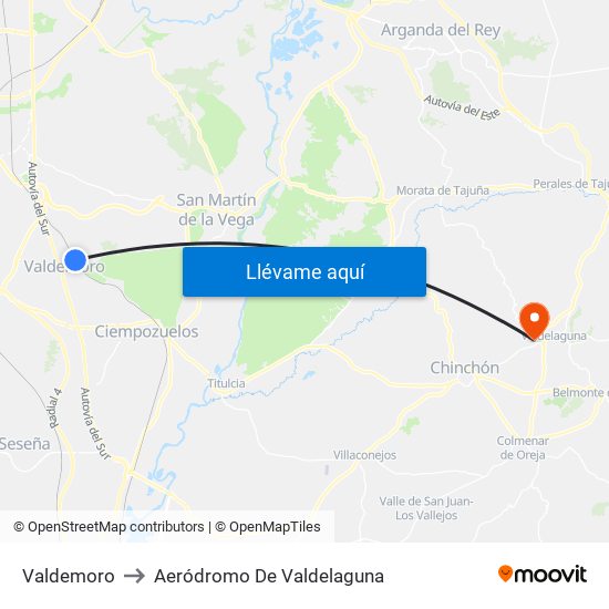 Valdemoro to Aeródromo De Valdelaguna map