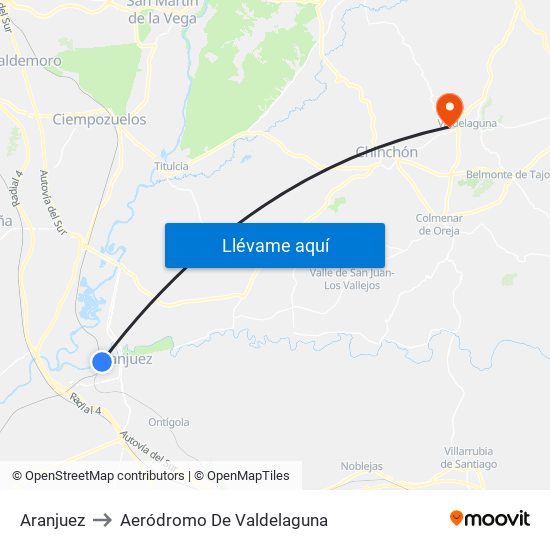 Aranjuez to Aeródromo De Valdelaguna map