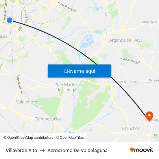 Villaverde Alto to Aeródromo De Valdelaguna map