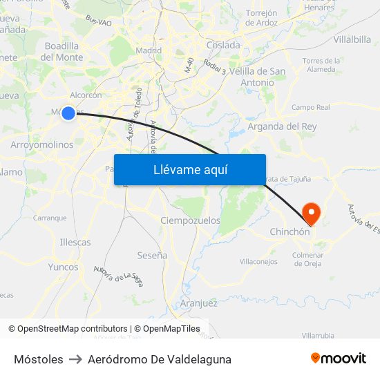 Móstoles to Aeródromo De Valdelaguna map