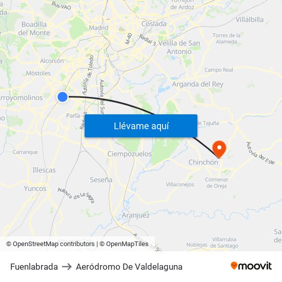 Fuenlabrada to Aeródromo De Valdelaguna map