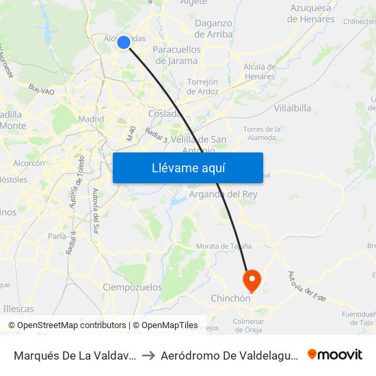 Marqués De La Valdavia to Aeródromo De Valdelaguna map