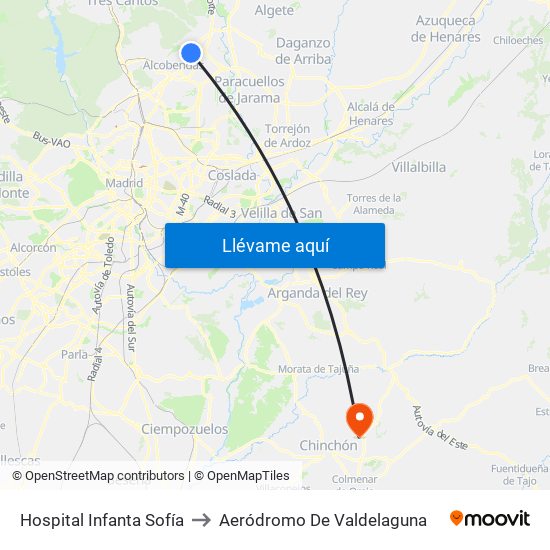 Hospital Infanta Sofía to Aeródromo De Valdelaguna map