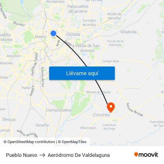 Pueblo Nuevo to Aeródromo De Valdelaguna map