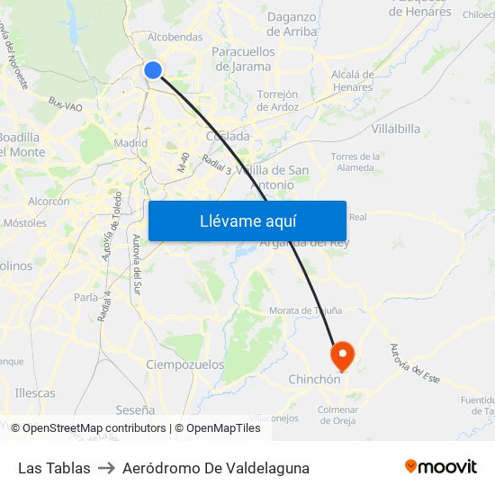 Las Tablas to Aeródromo De Valdelaguna map