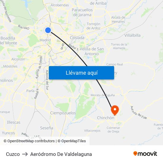 Cuzco to Aeródromo De Valdelaguna map