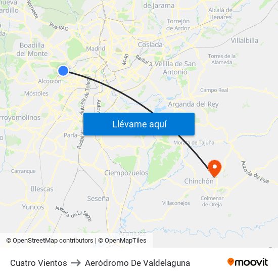 Cuatro Vientos to Aeródromo De Valdelaguna map