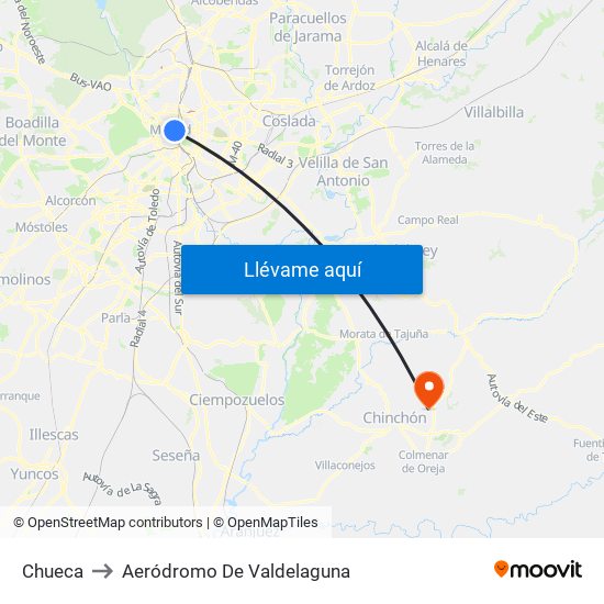 Chueca to Aeródromo De Valdelaguna map