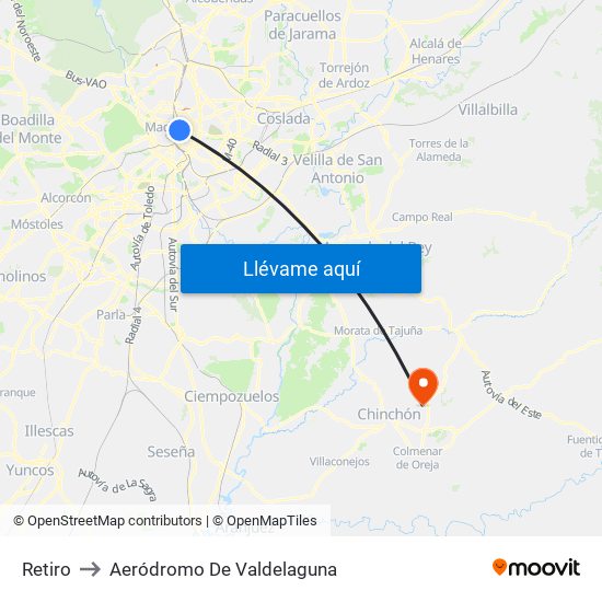 Retiro to Aeródromo De Valdelaguna map