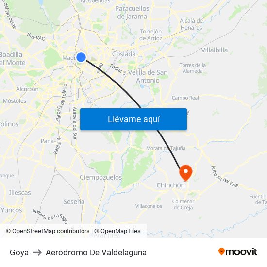 Goya to Aeródromo De Valdelaguna map