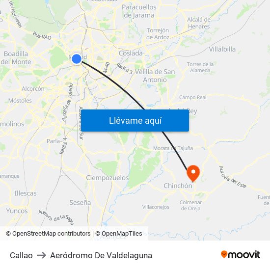 Callao to Aeródromo De Valdelaguna map