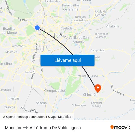 Moncloa to Aeródromo De Valdelaguna map