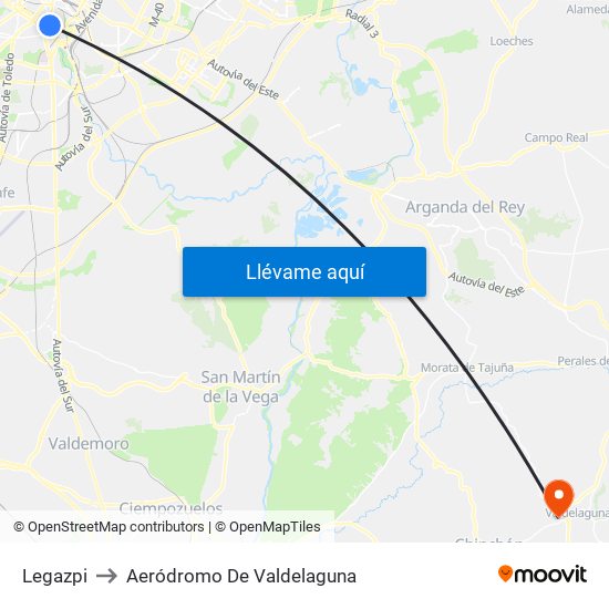 Legazpi to Aeródromo De Valdelaguna map