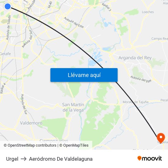 Urgel to Aeródromo De Valdelaguna map