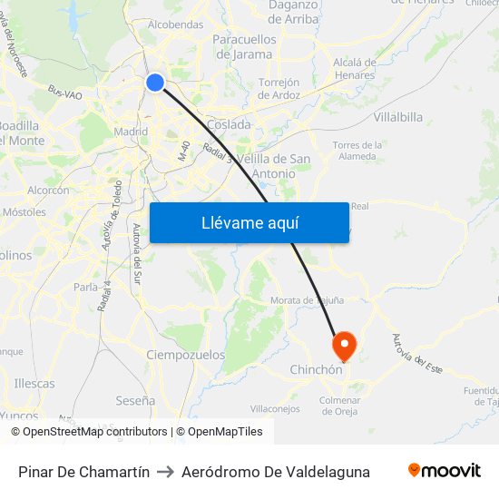 Pinar De Chamartín to Aeródromo De Valdelaguna map