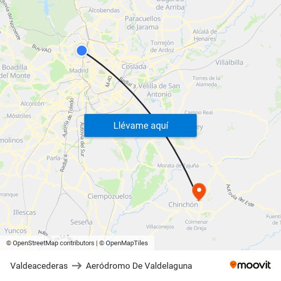 Valdeacederas to Aeródromo De Valdelaguna map
