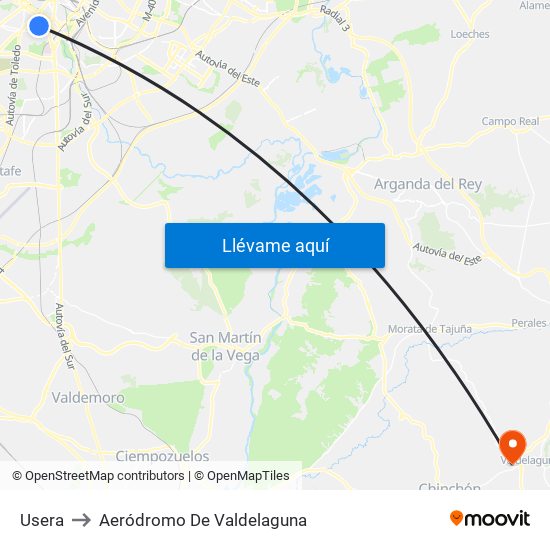 Usera to Aeródromo De Valdelaguna map