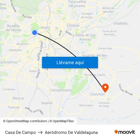 Casa De Campo to Aeródromo De Valdelaguna map