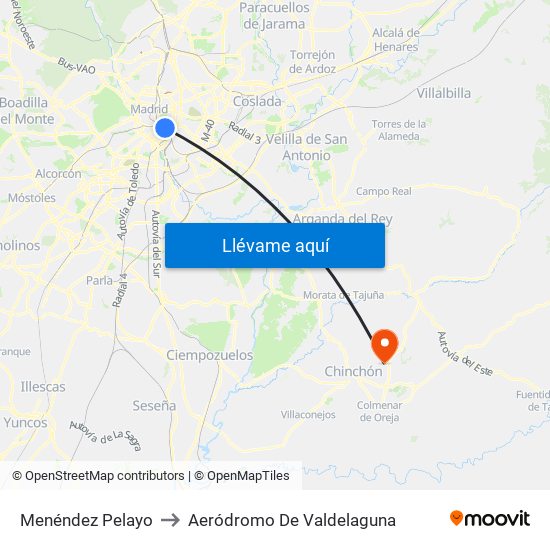 Menéndez Pelayo to Aeródromo De Valdelaguna map