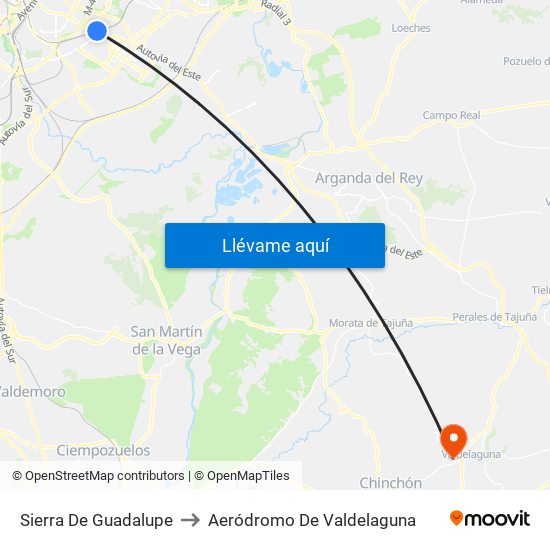 Sierra De Guadalupe to Aeródromo De Valdelaguna map