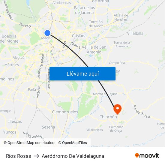 Ríos Rosas to Aeródromo De Valdelaguna map