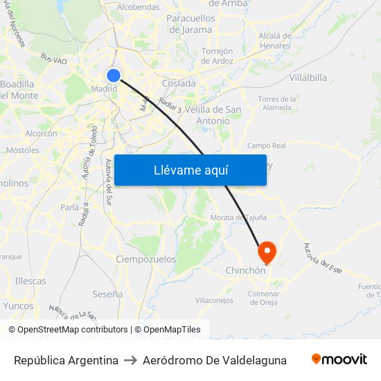 República Argentina to Aeródromo De Valdelaguna map