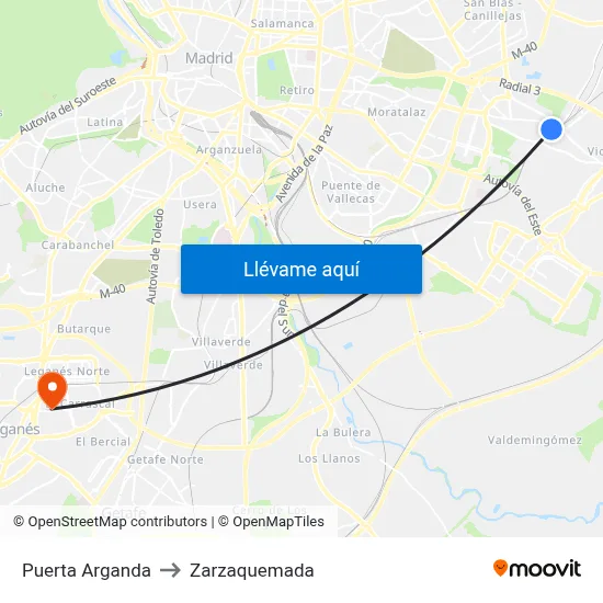 Puerta Arganda to Zarzaquemada map
