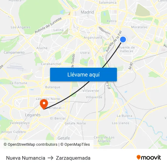Nueva Numancia to Zarzaquemada map