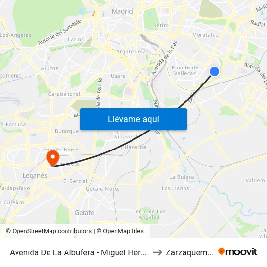 Avenida De La Albufera - Miguel Hernández to Zarzaquemada map