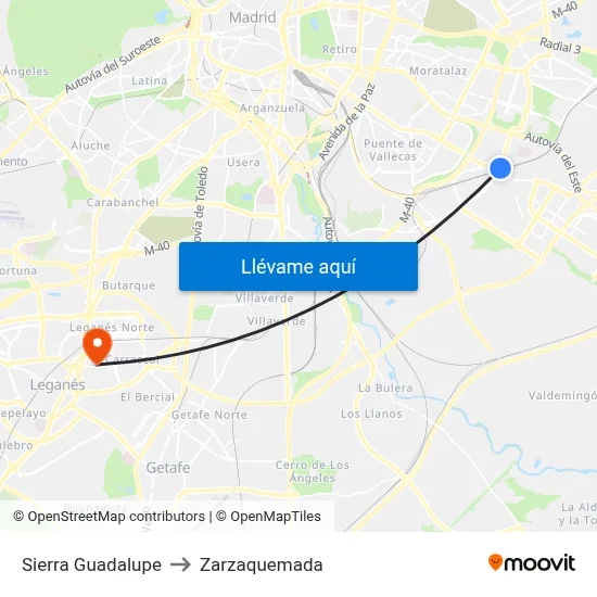 Sierra Guadalupe to Zarzaquemada map