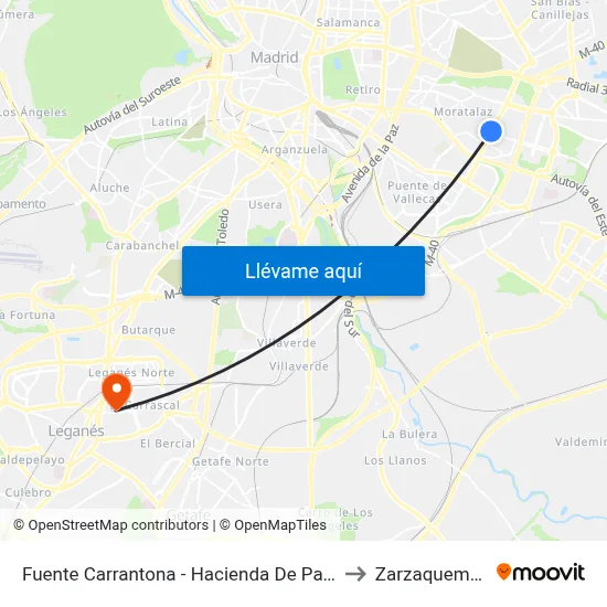 Fuente Carrantona - Hacienda De Pavones to Zarzaquemada map